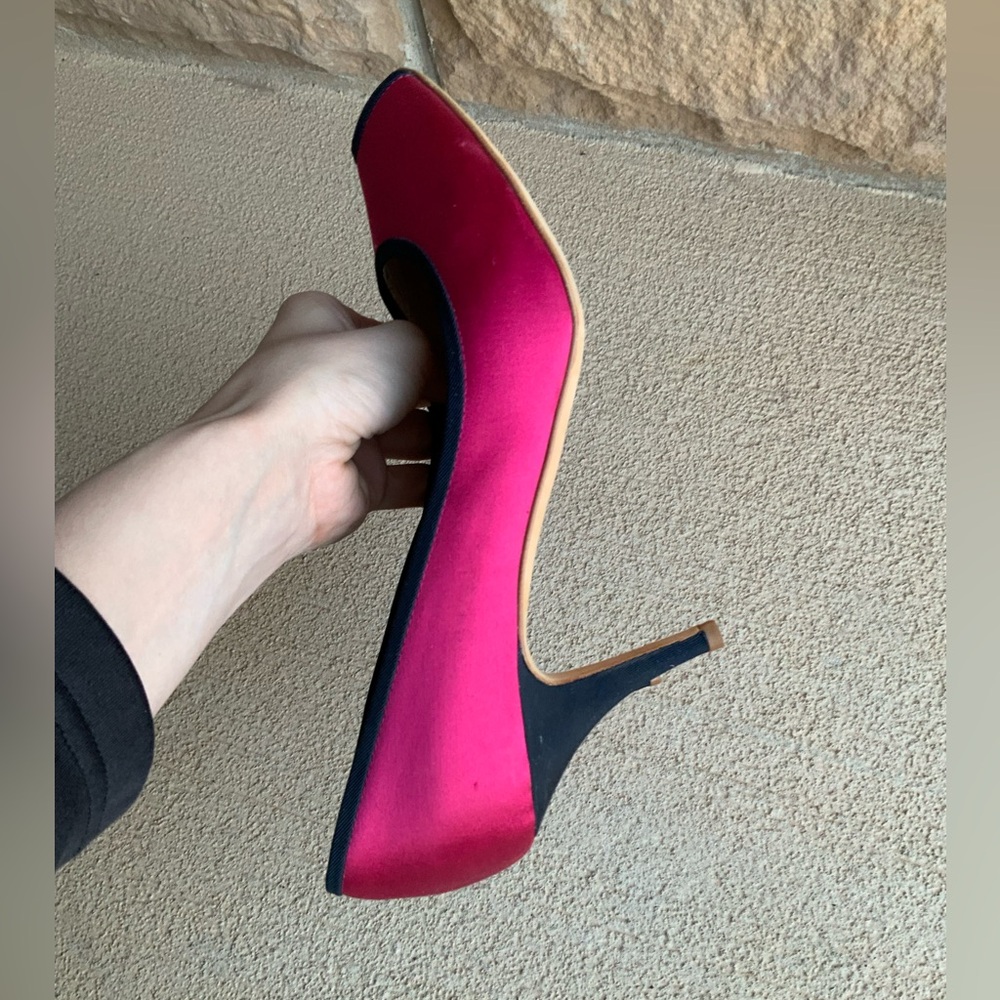 GIUSEPPE ZANOTTI Pink Black Satin Women's Peep Toe Pumps Heels Size 10 - Picture 12 of 15